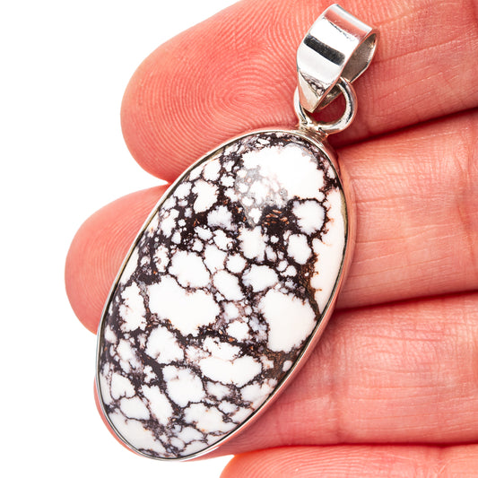 Wild horse jasper pendant on .925 sterling silver bail, oval white stone with dark veining