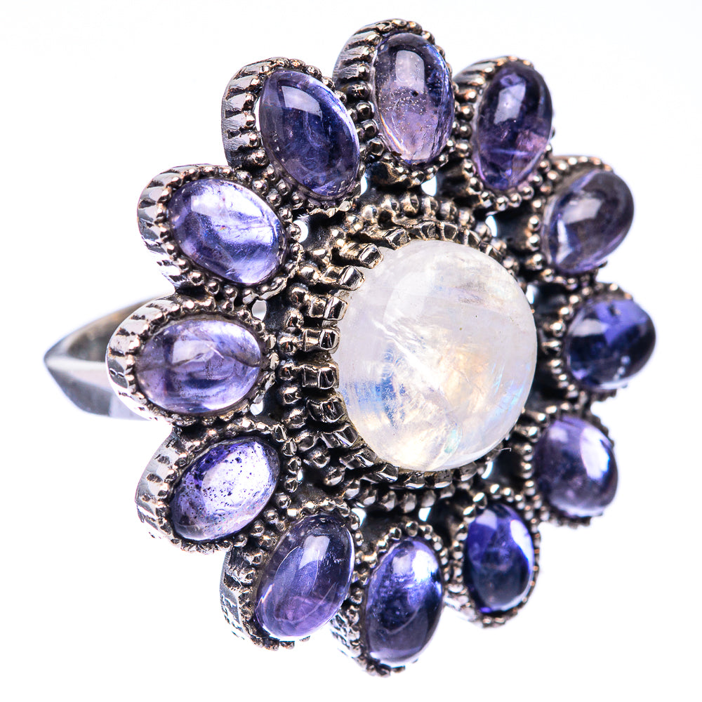 Large Rainbow Moonstone, Tanzanite Ring Size 6.5 (925 Sterling Silver) R141206