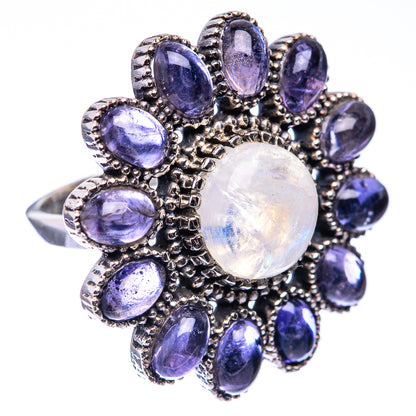 Large Rainbow Moonstone, Tanzanite Ring Size 6.5 (925 Sterling Silver) R141206