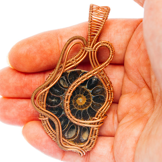 Ammonite Fossil Wire Wrap Pendant 2 5/8" (Copper)