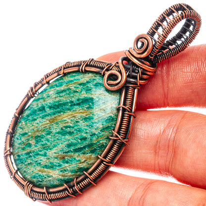 Amazonite Wire Wrap Pendant 2 5/8" (Oxidized Copper)