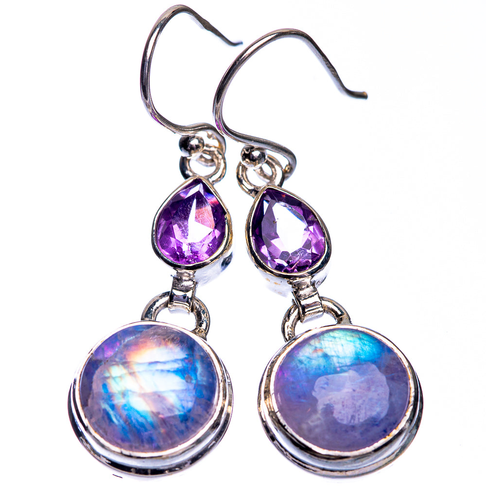 Rainbow Moonstone, Amethyst Earrings 1 5/8" (925 Sterling Silver) E432733