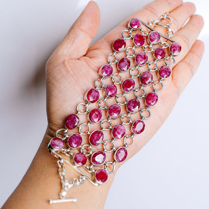 Gigantic Indian Ruby Bracelet 7 to 8" (.925 Sterling Silver)