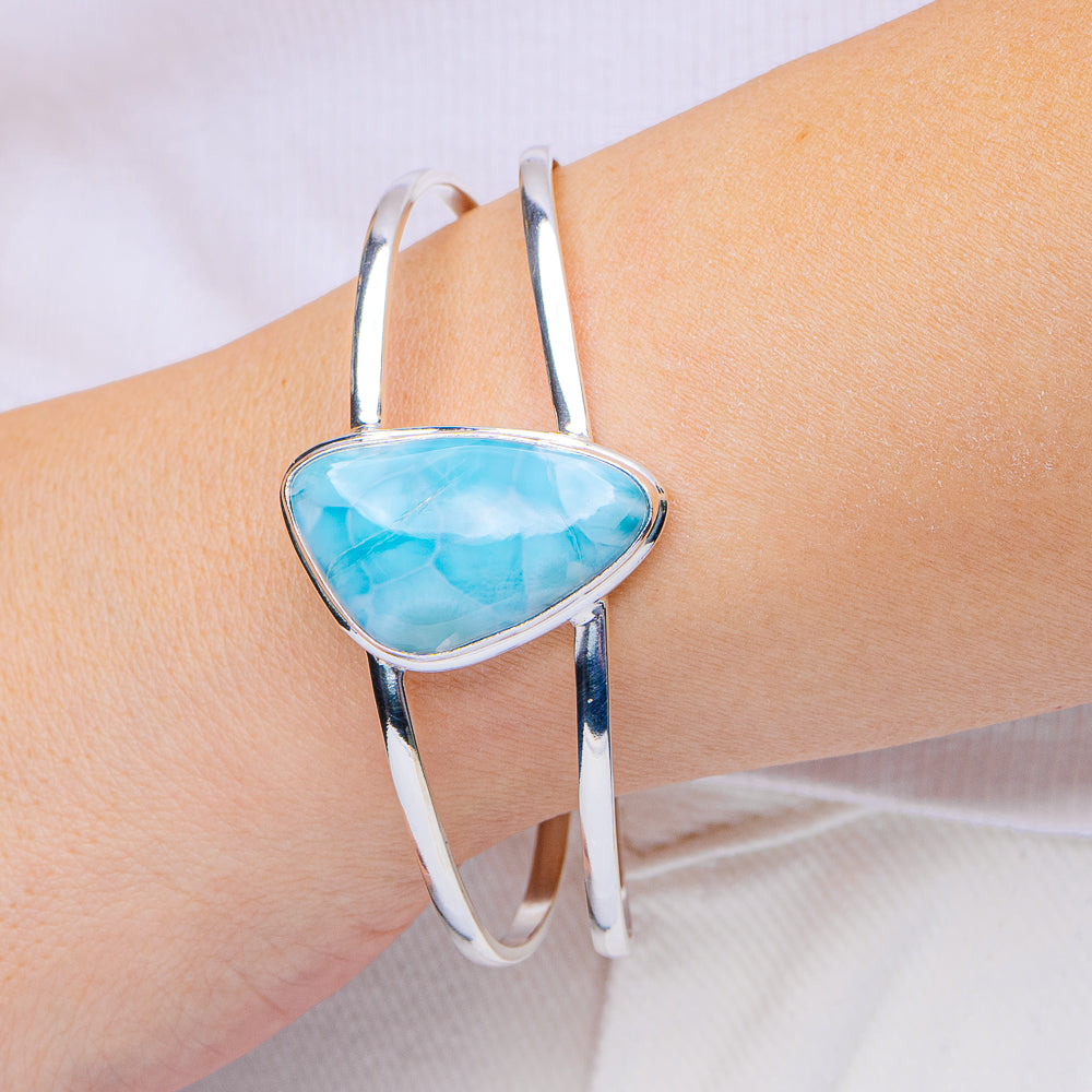 Larimar Cuff Bracelet Adjustable (.925 Sterling Silver)