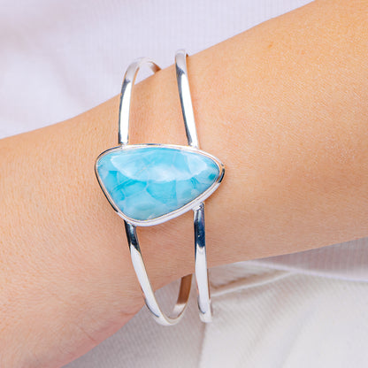Larimar Cuff Bracelet Adjustable (.925 Sterling Silver)
