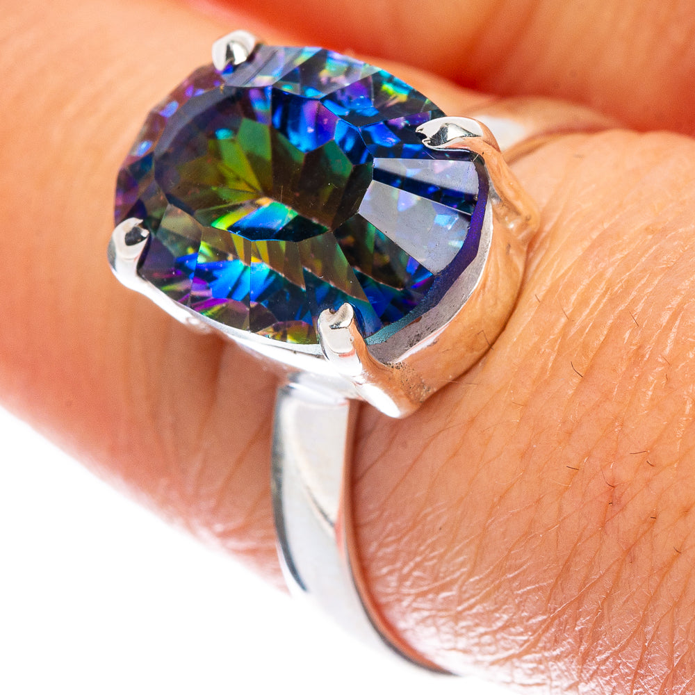 Mystic topaz style ring in 925 sterling silver with rainbow faceted gemstone