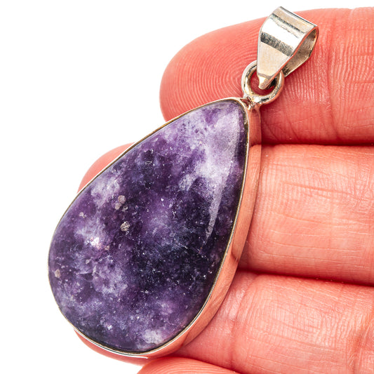 925 sterling silver lepidolite teardrop pendant with purple gemstone and bail