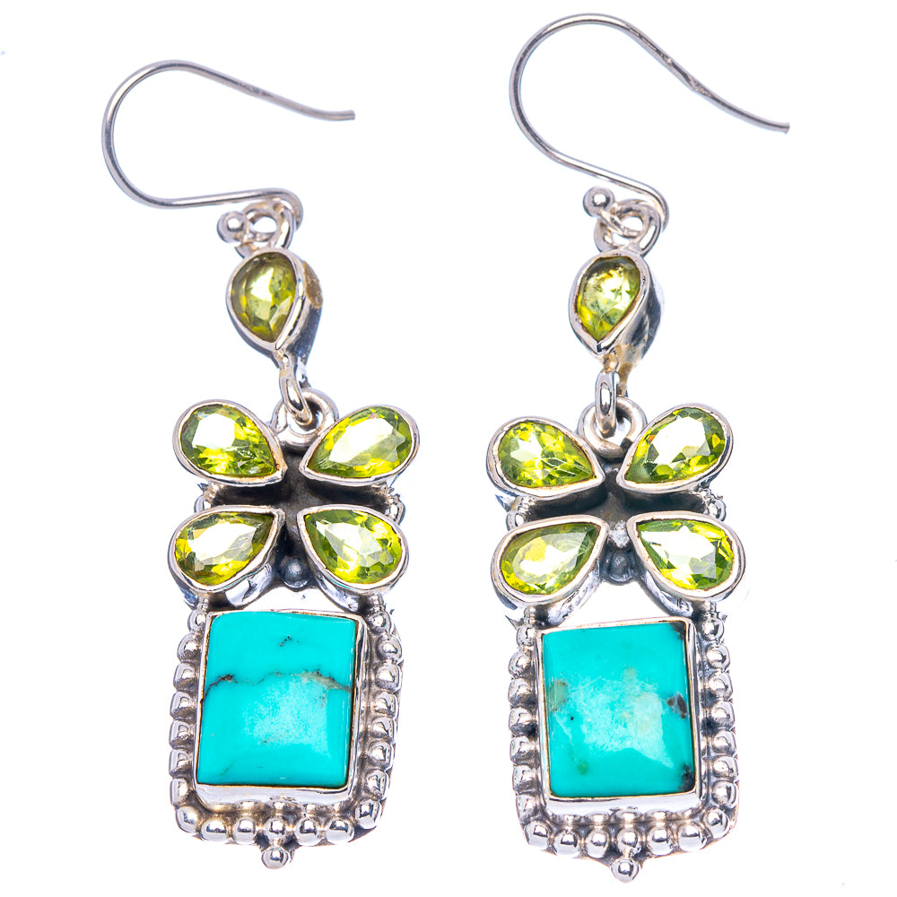 Premium Persian Turquoise, Peridot Earrings 2 1/8" (925 Sterling Silver) E1767