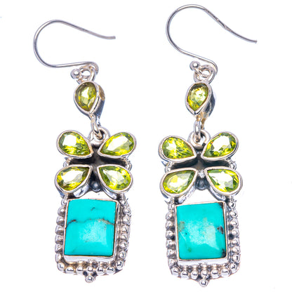 Premium Persian Turquoise, Peridot Earrings 2 1/8" (925 Sterling Silver) E1767