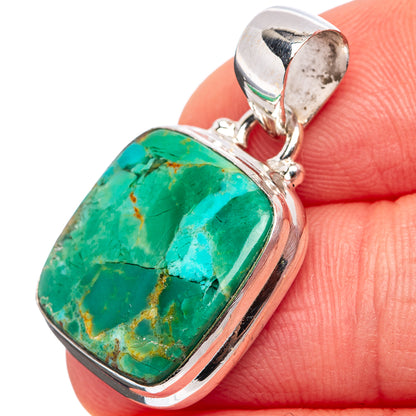 Turquoise stone pendant in polished .925 sterling silver with open bail loop