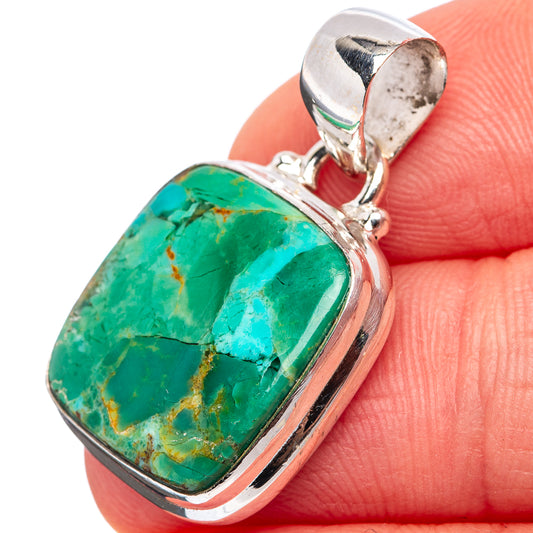 Turquoise stone pendant in polished .925 sterling silver with open bail loop