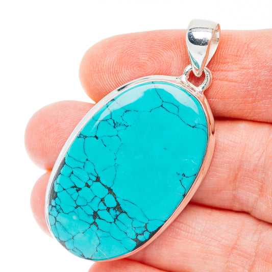 Premium Tibetan Turquoise Pendant 1 3/4" (.925 Sterling Silver)