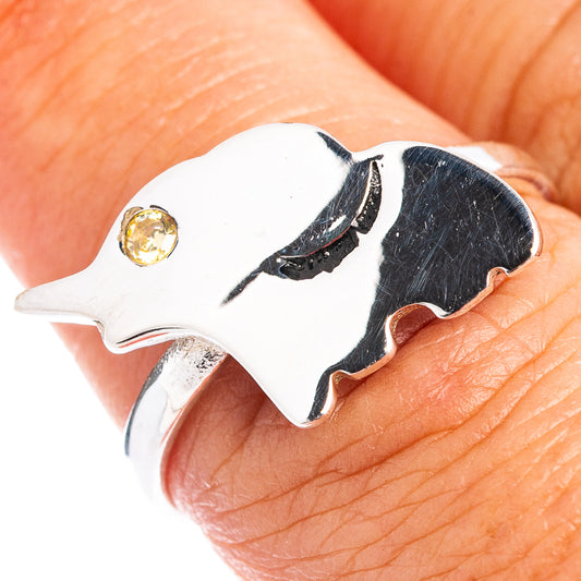 Elephant dainty ring in .925 sterling silver with yellow citrine stone