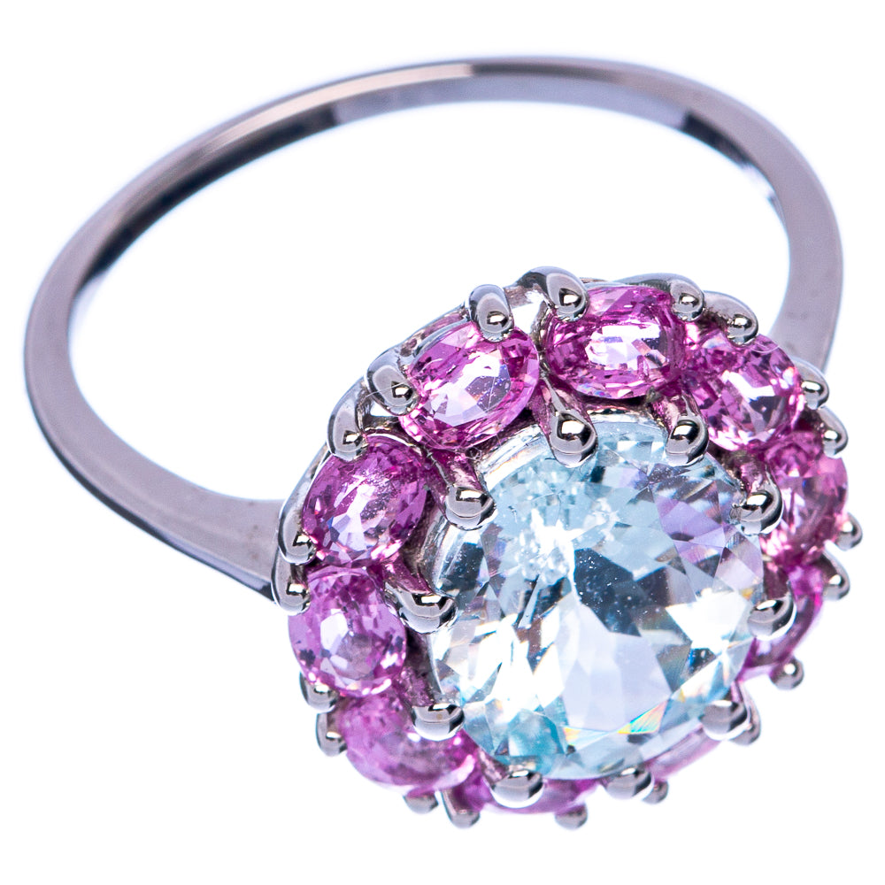 Green Amethyst, Pink Tourmaline Ring Size 9 (10k White Gold)