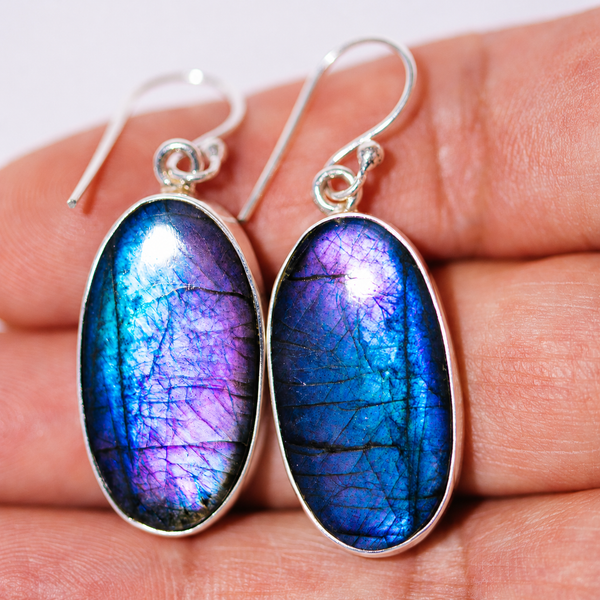 Premium Spectrolite Earrings 1 5/8" (.925 Sterling Silver)