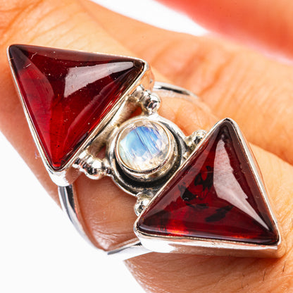 Baltic Amber, Rainbow Moonstone Ring Size 7 (925 Sterling Silver) R142037