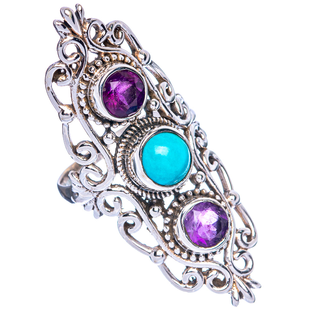Large Sleeping Beauty Turquoise, Amethyst Ring Size 7 (925 Sterling Silver) R144517