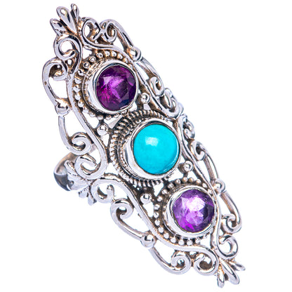 Large Sleeping Beauty Turquoise, Amethyst Ring Size 7 (925 Sterling Silver) R144517