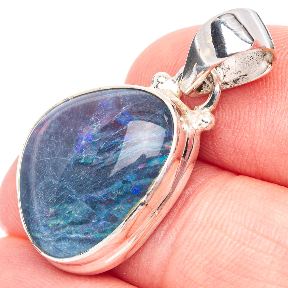 Oval blue opal pendant with 925 sterling silver bezel setting