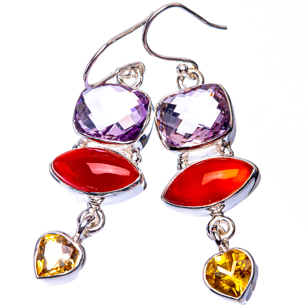 Carnelian, Amethyst, Citrine Earrings 1 7/8" (925 Sterling Silver) E432271