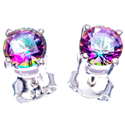 Round rainbow mystic topaz earrings on sterling silver backs, prong-set gemstone studs