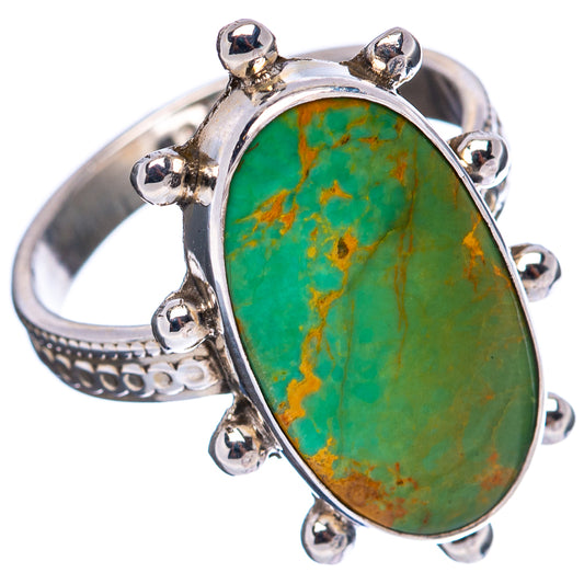 Sterling silver turquoise oval ring with bead prongs and textured split band detail