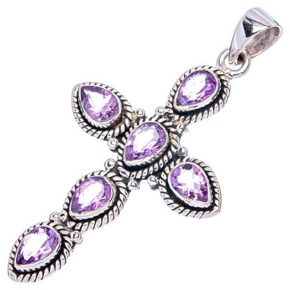 Faceted Amethyst Cross Pendants 1 7/8" (925 Sterling Silver) P42366