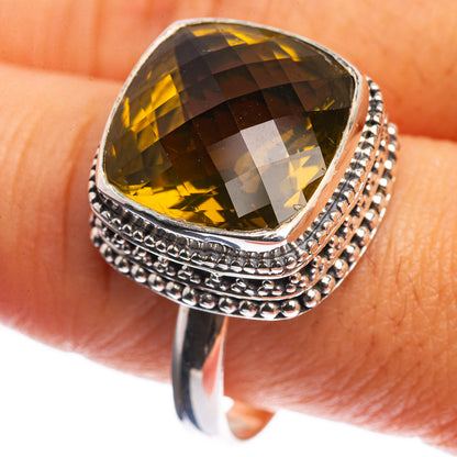 Olive Quartz 925 Sterling Silver Ring Size 10.75