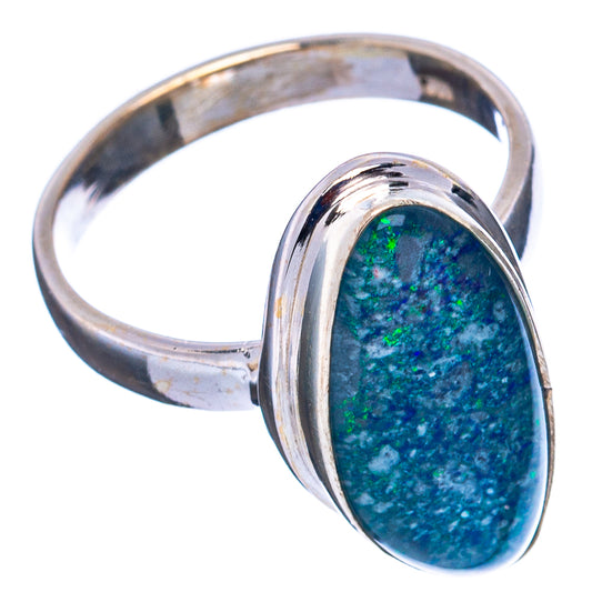 Oval opal triplet ring in .925 sterling silver with blue-green stone, size 6.25