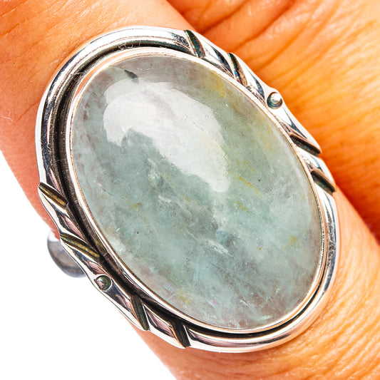 Oval aquamarine gemstone ring in .925 sterling silver, size 8, openwork setting