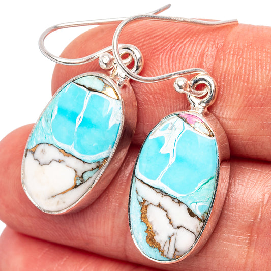 Sterling silver turquoise and white teardrop drop earrings with hook backs