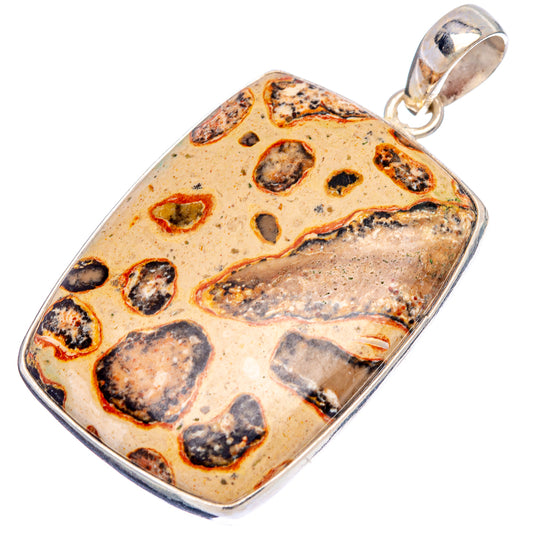 Rectangular leopardite jasper pendant with .925 sterling silver bail and speckled stone