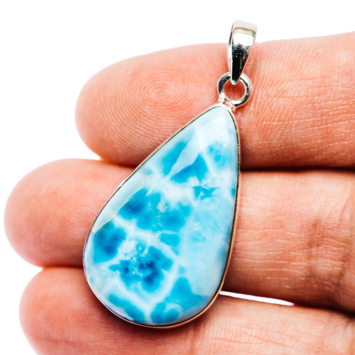 Larimar Pendant 1 5/8" (.925 Sterling Silver)