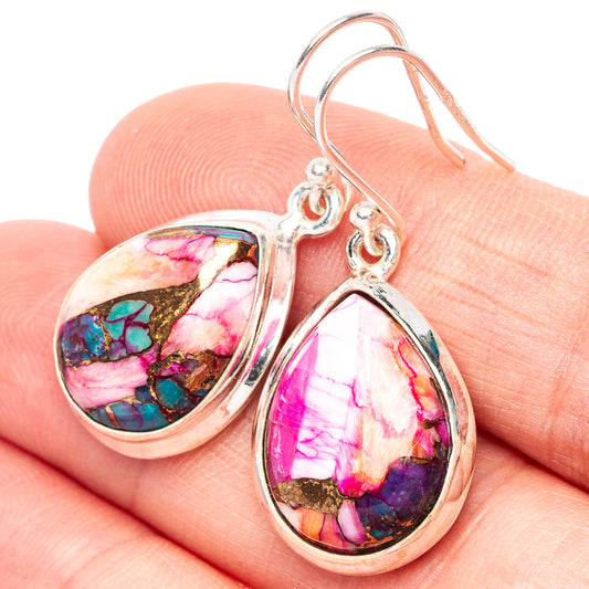 Kingman Pink Dahlia Turquoise 925 Sterling Silver Earrings 1 3/8" (925 Sterling Silver) E2205
