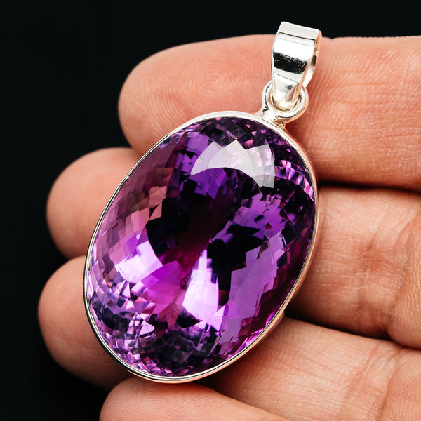 Premium 91.5ct Faceted Brazilian Amethyst Pendant 1 3/4" (.925 Sterling Silver)