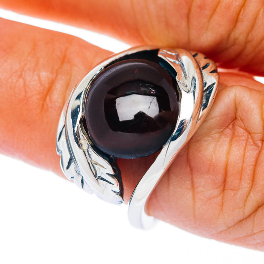Premium Garnet Leaf Ring Size 7 (.925 Sterling Silver)