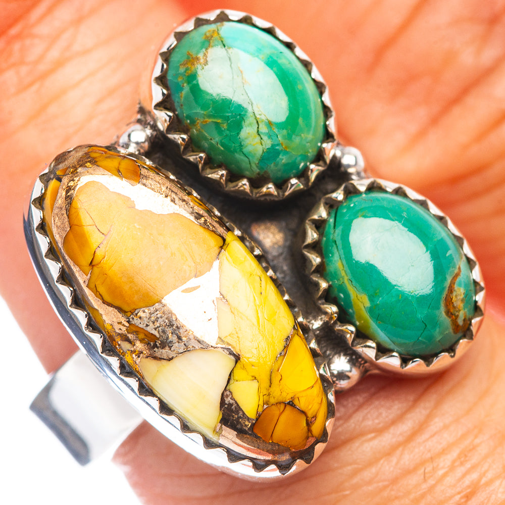 Exclusive Honey Dahlia & Mohave Turquoise Ring Size 7 Adjustable (.925 Sterling Silver)