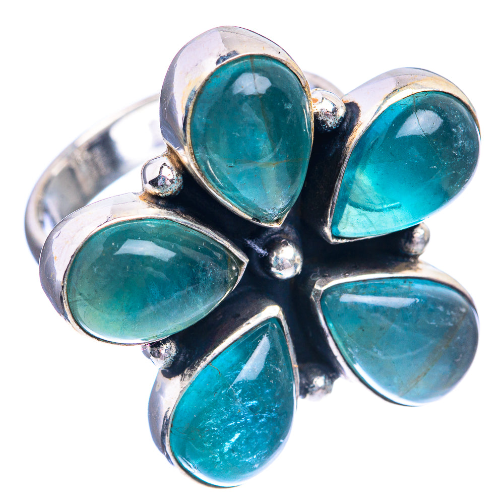 Sterling silver fluorite ring with cluster of oval teal blue gemstones