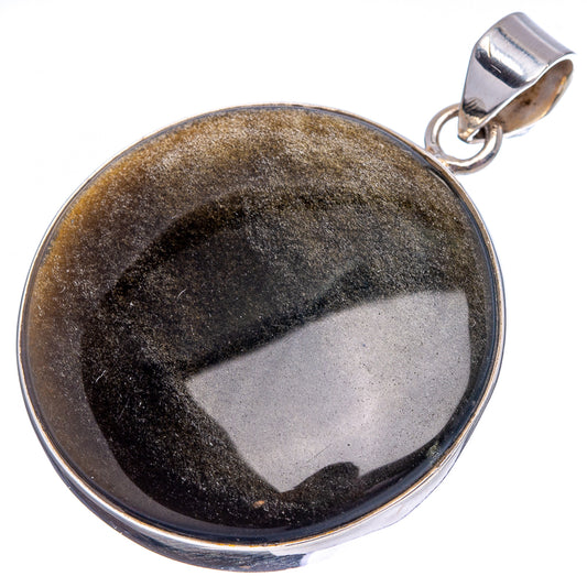 Oval obsidian gemstone pendant with gold sheen, sterling silver bezel and loop bail