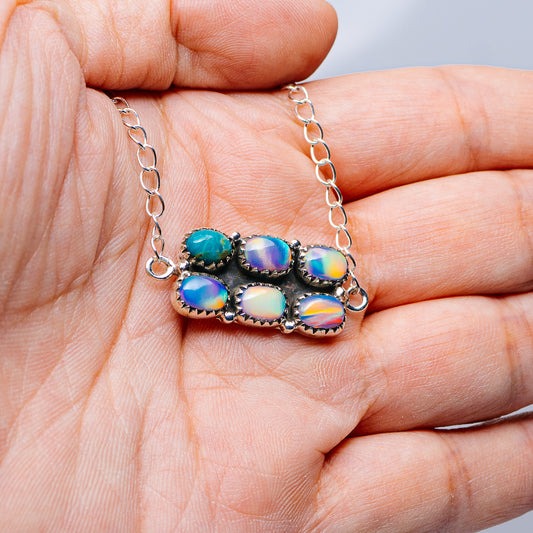 Southwestern Style Aurora Opal, Mohave Turquoise Bracelet 8 1/4" (.925 Sterling Silver)