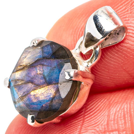 Faceted labradorite pendant, teardrop stone in .925 sterling silver prongs