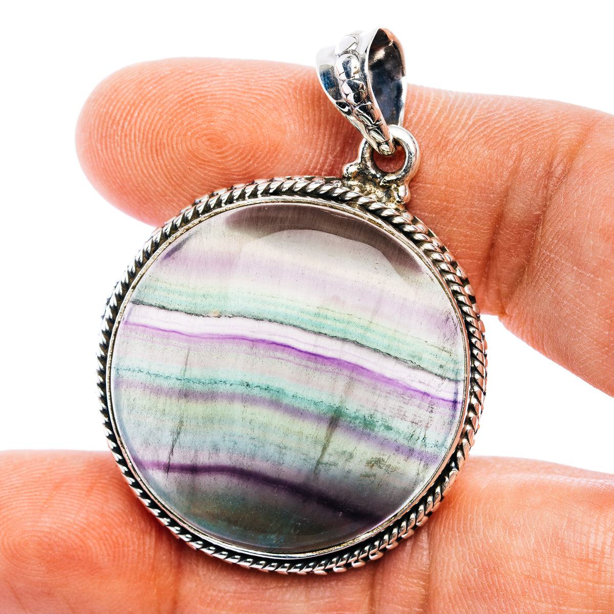 Rainbow Fluorite Pendant 1 7/8" (.925 Sterling Silver)