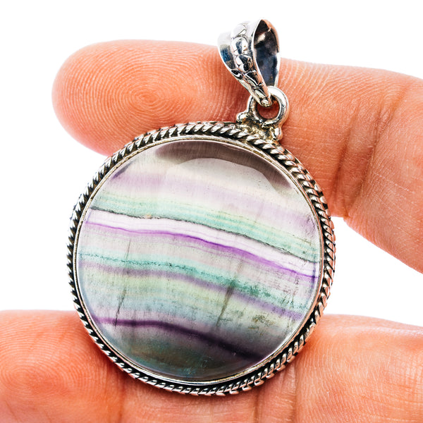 Rainbow Fluorite Pendant 1 7/8" (.925 Sterling Silver)