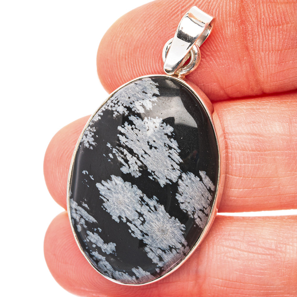 Snowflake Obsidian Pendant 1 5/8" (.925 Sterling Silver)