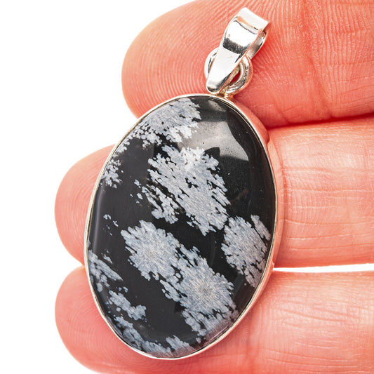 Snowflake Obsidian Pendant 1 5/8" (.925 Sterling Silver)