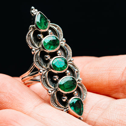 Exclusive 5-Gemstone Faceted Zambian Emerald Ring Size 6 (.925 Sterling Silver)
