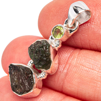 Moldavite, Peridot Pendant 1 3/8" (.925 Sterling Silver)