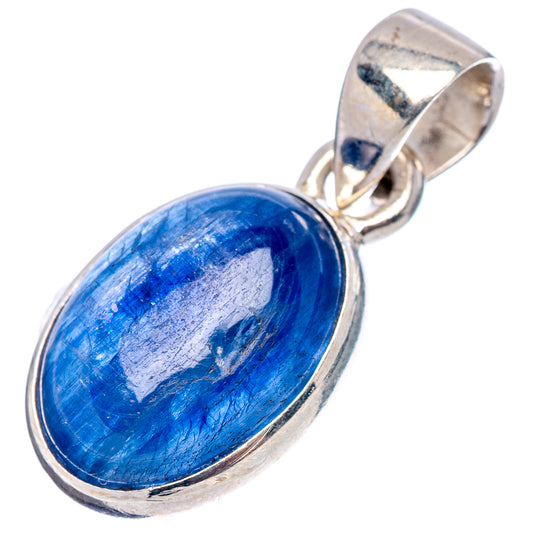 Oval blue kyanite gemstone in sterling silver pendant bail setting