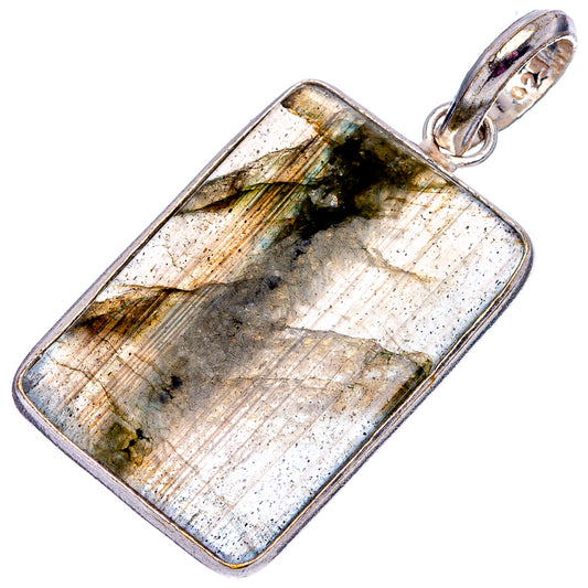 Rectangular labradorite pendant with silver-plated bail and bezel