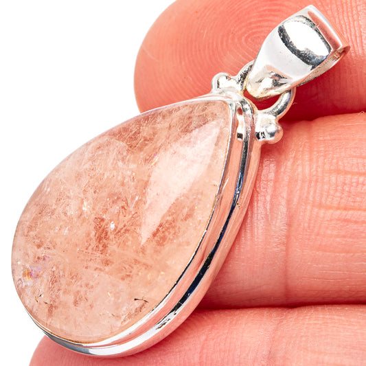 Rose quartz pear pendant, .925 sterling silver frame and bail on close view